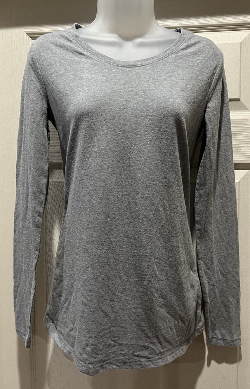NOBO No Boundaries Women's Sz L Gray Ribbed Knit Long Sleeve Fitted T Shirt